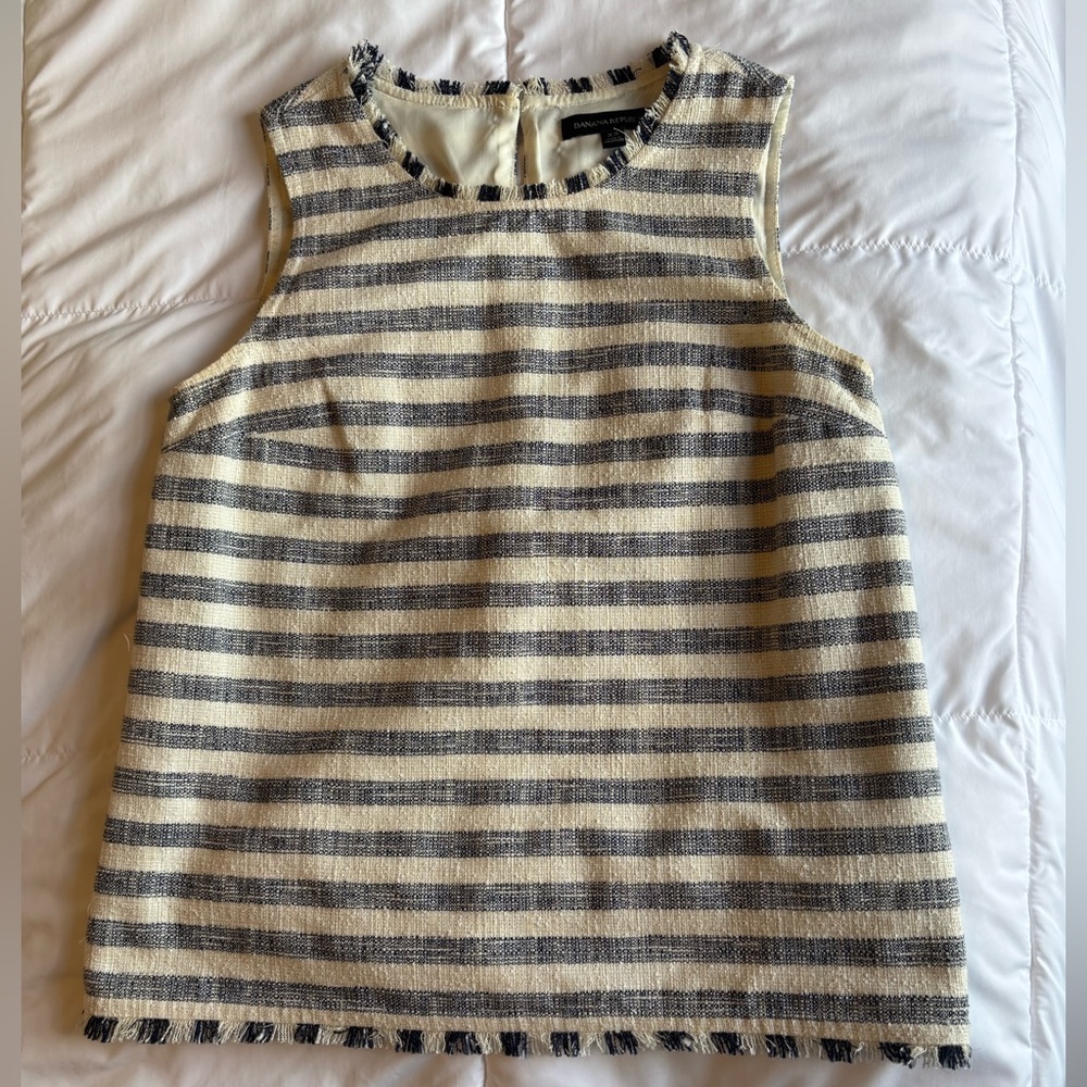 Banana Republic Striped- Cream and Navy Woven Tank